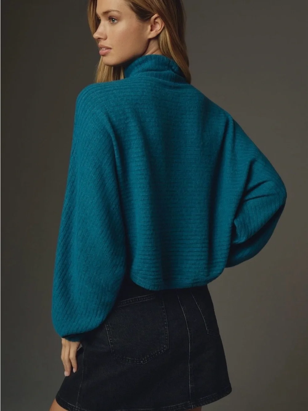 Anthropologie Pilcro Cozy Ribbed Turtleneck Batwing Pullover in Dark Teal